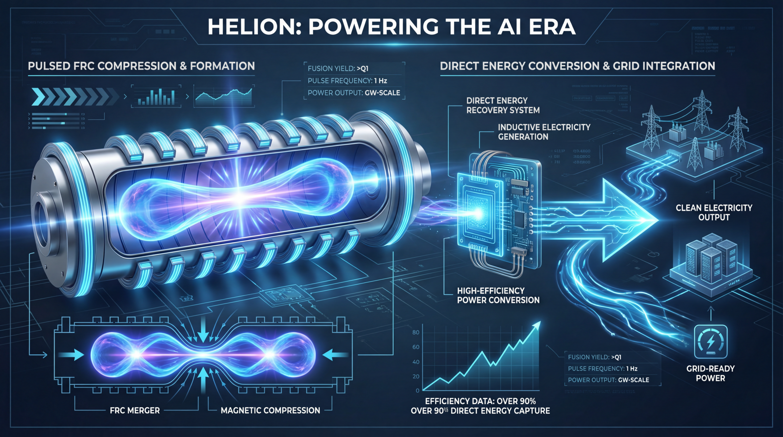 Helion direct energy conversion — bypassing thermal cycles entirely